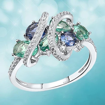 Köpüklü Yeşil Mavi Spinel Kristal Yüzükler Kadınlar için Gelin Düğün Nişan Yüzüğü yıldönümü hediyesi Takı Anillo De Compromiso 3