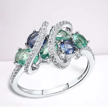 Köpüklü Yeşil Mavi Spinel Kristal Yüzükler Kadınlar için Gelin Düğün Nişan Yüzüğü yıldönümü hediyesi Takı Anillo De Compromiso 4