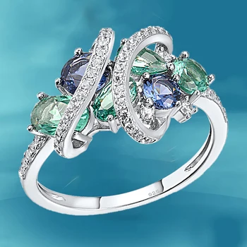 Köpüklü Yeşil Mavi Spinel Kristal Yüzükler Kadınlar için Gelin Düğün Nişan Yüzüğü yıldönümü hediyesi Takı Anillo De Compromiso 5