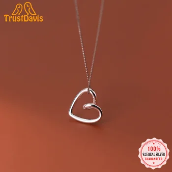 TrustDavis Gerçek 925 Ayar Gümüş Romantik Hollow Kalp Charm Kolye El Yapımı DIY Kolye Bilezik Aksesuarları Takı HY434