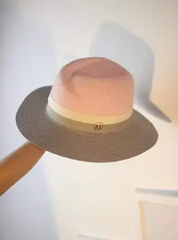 Panama Hasır Şapka Şampanya Çift M Logo kadın erkek Yaz Yeni Şapka Unisex Seyahat Güneş Koruyucu Colorblock güneş şapkası Premium Klasik