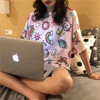 Pijama Güzel Ev Takım Elbise Seksi Pijama Kısa Kollu Pijama Seti 2022 Kadın Pijama Rahat Kız Bahar Yaz Salonu Moda