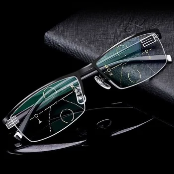 Yeni erkek Mesafe ve Yakın okuma gözlüğü Çok odaklı Otomatik Ayar Derece Anti-Blu-ray Presbiyopi HD Gözlük 4