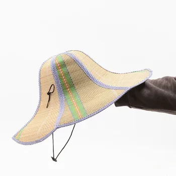 Yazlık hasır geniş şapka Balıkçı güneş şapkası Rattan Hasır Şapka Katlanır Anti-ultraviyole Bahçe Balıkçılık Güneşlik Şapka 4