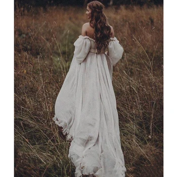 LORIE Kapalı Omuz Prenses düğün elbisesi Sevgiliye Aplike Puf Kollu gelinlik A-Line Backless Boho gelinlik