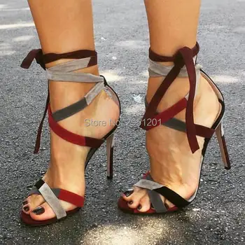 Yüksek Topuklu Sandalet Kayış Kadın Topuklu düğün ayakkabısı Kadın Rahat Çapraz Kravat Gladyatör Sandalia Feminina