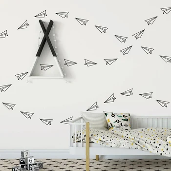 120 Adet Origami Uçak Duvar Sticker Çocuk Odası Oyun Odası Geometrik Uçak Jet Duvar Çıkartması Yatak Odası Vinil Ev Dekor