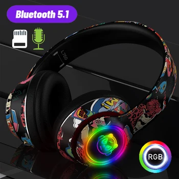 Bluetooth 5.1 Kablosuz Oyun Kulaklık cep telefonu İçin mic ile RGB ışık oyun kulaklığı Çocuklar İçin PC PS4 Oyun Desteği TF Kart 1