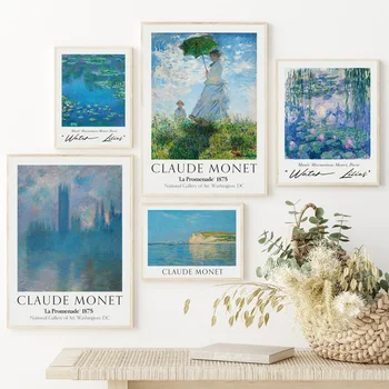 Claude Monet Sergi Suluboya duvar sanatı tuval yağlıboya İskandinav Posterler Ve Baskılar Duvar Resimleri Için Oturma Odası Retro Dekor