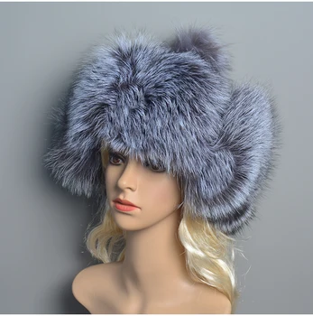 Yeni Varış Kürk Şapka Kadınlar için Doğal Rakun Tilki Kürk Rus Rus Kalpağı Şapka Kış Kalın Sıcak Kulaklar Moda Gerçek Tilki Kürk Bombacı Kap