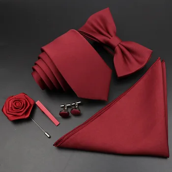 Yeni Erkek Kravat Seti polyester jakar Dokuma Çiçek Kravat Papyon Takım Elbise Vintage Katı Renk Kırmızı Mavi Damat İş Düğün Parti 0