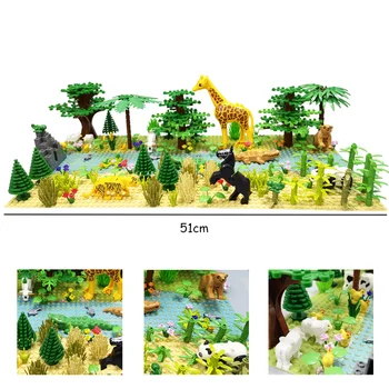 MOC Orman Vahşi Hayvanlar Yapı Taşları Uyumlu Şehir Orman Ağaçları Ev Tuğla Taban Plakası Çocuklar Montessori Oyuncak 6 Yaşında
