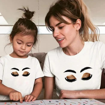 Yeskuni Anne ve Kızı Elbise Aynı Üstleri Yüz Baskı Avrupa Yenilik Aile Bak Kız Kadın T-shirt Yaz Temel Ev Rahat
