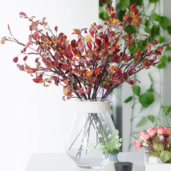 Yapay Plastik Ağaç Dalları ile kırmızı ipek yapraklar sonbahar ev Noel dekorasyon için sahte çiçekler bitkiler yaprak floristics