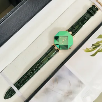 Üst Marka Yaratıcı Elmas Ayna Yeşil İzle kadınlar için 2021 quartz saat Deri Kayış Su Geçirmez kol saati Relojes 4