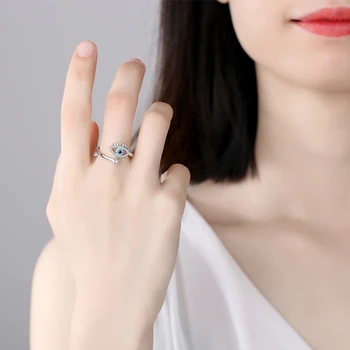 KALETINE Nazar Yüzük Açık Şans Mavi Taş Kübik Zirkonya 925 Ayar Gümüş Ayarlanabilir Parmak Yüzük Kadınlar İçin Güzel Takı
