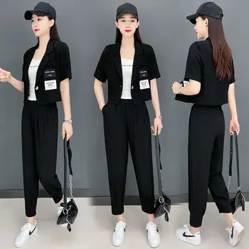 2022 Yeni Moda Kısa Kollu Elbise Zarif Kadın Yaz Kore Versiyonu İşyeri Çok Yönlü Ofis Kısa Takım Elbise Tayt İki parçalı