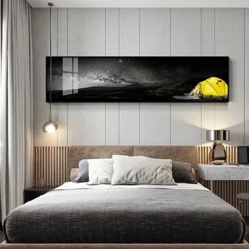 Iskandinav Siyah Sarı Orman Çadırı Tuval Baskılar Posterler Duvar Sanatı Seyahat Gece Görüş Tuval Resimleri için Oturma Odası Ev Dekor