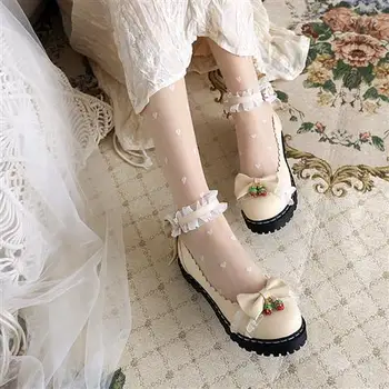 Apanzu Lolita Ayakkabı Pembe Kız Tatlı Ruffles İlmek Dantel Gelin Düğün Ayakkabı Kadın Sınırlanmıştır Prenses Elbise ayakkabı JK Platformu