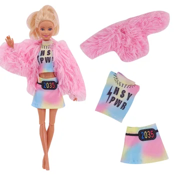 Barbie oyuncak bebek giysileri 2 Adet=Peluş Ceket Ceket+ Elbise Etek Pantolon Giyim barbie oyuncak bebek Giysileri Bebek Aksesuarları kız çocuk oyuncağı Hediye