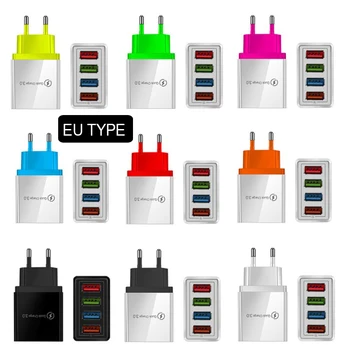 AB / ABD Standart Dönüşüm Fiş ile 4 USB Hızlı Şarj 3.1 A 100-240 V Duvar Hızlı Renk Şarj Seyahat Adaptörü CE ROHS Sertifikalı