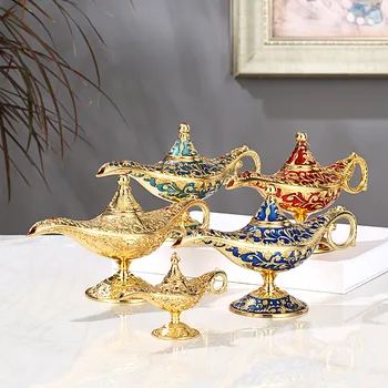 Arap Mitolojisinde Aladdin Dileğiyle Lamba Geleneksel Oymak Retro Dileğiyle gaz lambası Ev Dekorasyon Süsler Sahne Sahne Hatıra