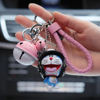 Japon animesi Doraemon Karikatür Anahtarlık Sevimli Araba Anahtarlık Küçük Çan Kolye Çanta Telefon Süsler Anahtarlıklar sallanan takı Hediye