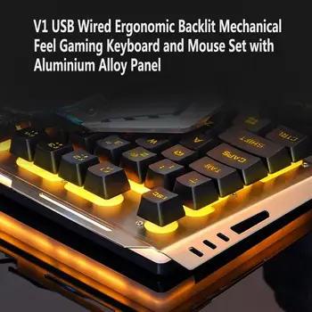 V1 USB Kablolu Ergonomik Arkadan Aydınlatmalı Mekanik Hissediyorum Oyun Klavye Fare Seti Klavye Fare Kombo dizüstü masaüstü bilgisayar
