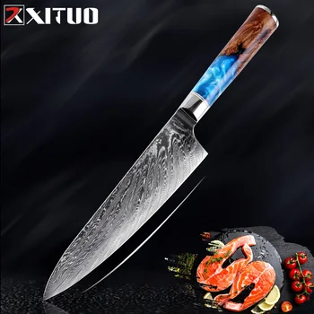 XITUO şef bıçağı Şam VG10 Çelik Japon Mutfak Bıçağı Keskin Cleaver Soyma Yardımcı Santoku Bıçak Reçine Kolu Pişirme Aracı 0