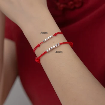 INZATT Klasik Gerçek 925 Ayar Gümüş Kırmızı Halat Yönlü Boncuk Charm Bilezik Kadınlar İçin Parti Moda Minimalist Güzel Takı