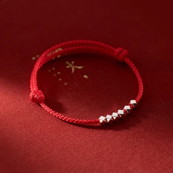 INZATT Klasik Gerçek 925 Ayar Gümüş Kırmızı Halat Yönlü Boncuk Charm Bilezik Kadınlar İçin Parti Moda Minimalist Güzel Takı 3