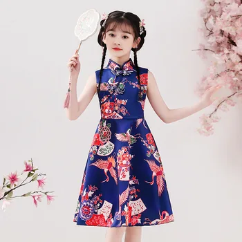 Çocuk Kolsuz Elbise Prenses Kız Çin Tarzı Retro Jakarlı Elbiseler Cheongsam Kırmızı Elbise Boyutu 110-160 Parti Hanfu 0
