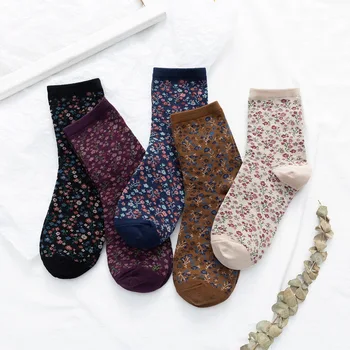 Sonbahar Kış Kadın Çorap Japon Moda Çiçek Baskı Kawaii Sevimli Çorap Kadın Kore Tarzı Harajuku Retro Vintage Ekip Çorap