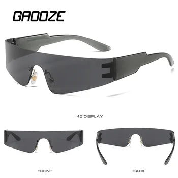 GAOOZE Büyük Boy Çerçevesiz Güneş Gözlüğü Kadın 2022 Şık Tek Parça güneş gözlüğü Erkekler için Araba Sürüş Punk spor gözlüğü Gafas De Sol
