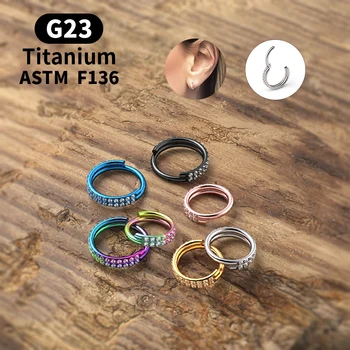 G23 Titanyum Yuvarlak Lüks İki Satır Kristal Zirkon Yüksek Segment Hoop Küpe 16G Kulak Tragus Helix Kıkırdak Piercing Takı