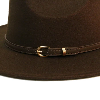LUCKYLIANJI Retro Kahve Deri Band Kadın Erkek Vintage Yün Keçe Geniş Kenarlı şapka Fedora Panama Caz Melon Şapka (54/57 / 61cm