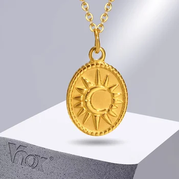 Vnox Altın Renk Kadın Kolye, Damgalı Güneş Kolye ile Ayarlanabilir Zincir, Paslanmaz Çelik boyunluk, Minimalist Metal Takı