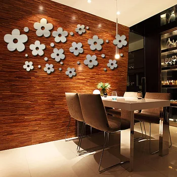 Yeni 2023 Yaratıcı Çiçek 3D Akrilik Ayna Sticker DIY Sanat Duvar Sticker Yatak Odası Oturma Odası Dekorasyon için