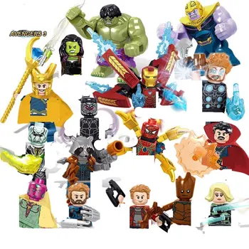 16 adet / takım Hulk Thanos Loki Groot Demir Anime Figürü Roket Racoon Süper Kahramanlar oyuncak inşaat blokları Çocuklar İçin Erkek Kız