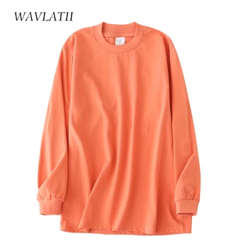 WAVLATII Marka Yeni Kadın Casual Sweatshirt %100 % Pamuk Gri Hoodie Lady Turuncu Uzun Kollu Sonbahar WH2118 ıçin Tops