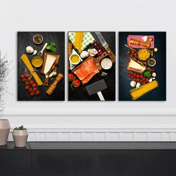 Ham Makarna Domates ve Peynir Baskılar ve Poster Pizza Et Gıda Tuval Boyama Resimleri Duvar Sanatı mutfak dekoru