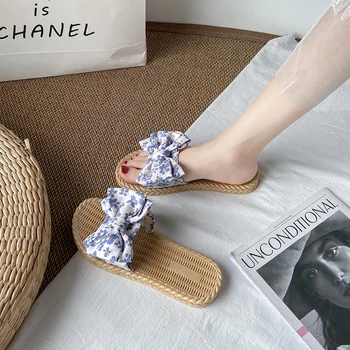 Kadın Yaz Sandalet Terlik Yeni Moda Yüz parça Net Kırmızı Kırık Çiçek Yay Tatil Plaj Peri Ayakkabı Nefes kaymaz 1