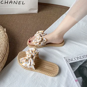 Kadın Yaz Sandalet Terlik Yeni Moda Yüz parça Net Kırmızı Kırık Çiçek Yay Tatil Plaj Peri Ayakkabı Nefes kaymaz 3