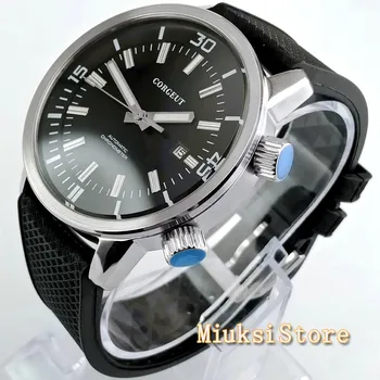 Erkek üst marka Corgeut 45mm siyah kadran tarihi kauçuk kayış martı otomatik hareketi erkek spor mekanik saatler 0