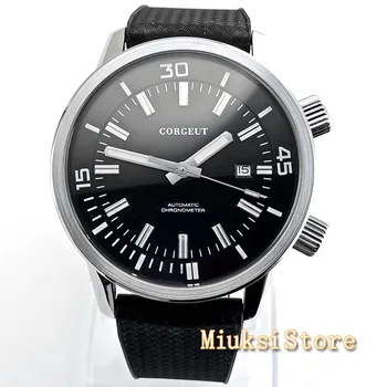 Erkek üst marka Corgeut 45mm siyah kadran tarihi kauçuk kayış martı otomatik hareketi erkek spor mekanik saatler 1