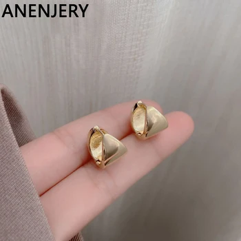 ANENJERY Geometrik Üçgen Hoop Küpe Kadınlar için Benzersiz Tasarım Altın Gümüş Renk Huggies pendientes aretes