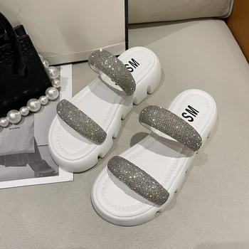 Kristal Platformu Flats moda terlikler 2022 Yaz Yeni Spor Sandalet Lüks Topuklu Ayakkabı Parti Marka Kadın Ayakkabı Bayanlar Slaytlar 2