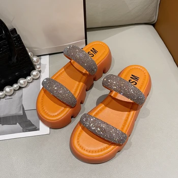 Kristal Platformu Flats moda terlikler 2022 Yaz Yeni Spor Sandalet Lüks Topuklu Ayakkabı Parti Marka Kadın Ayakkabı Bayanlar Slaytlar 4
