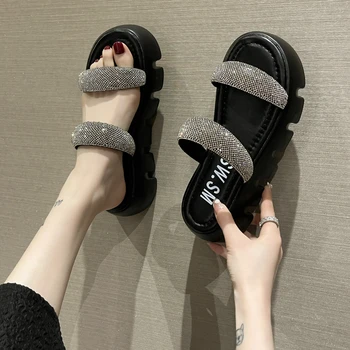 Kristal Platformu Flats moda terlikler 2022 Yaz Yeni Spor Sandalet Lüks Topuklu Ayakkabı Parti Marka Kadın Ayakkabı Bayanlar Slaytlar 5