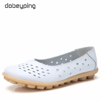 Dobeyping Hakiki Deri Kadın Flats Yeni Cut-Çıkışları yaz ayakkabı Kadın Hollow kadın Loafer'lar Kadın Düz Ayakkabı Büyük Boyutu 35-44 1